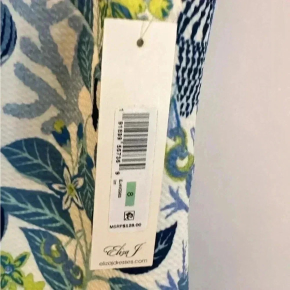 Eliza J NWT Dress Women Sheath Blue Lime Green Floral Sleeveless Size 8 - Picture 3 of 9